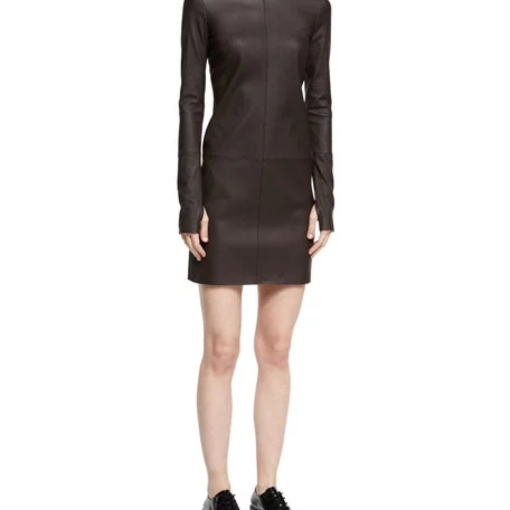 Helmut Lang Turtleneck Long-Sleeve  Leather Dress